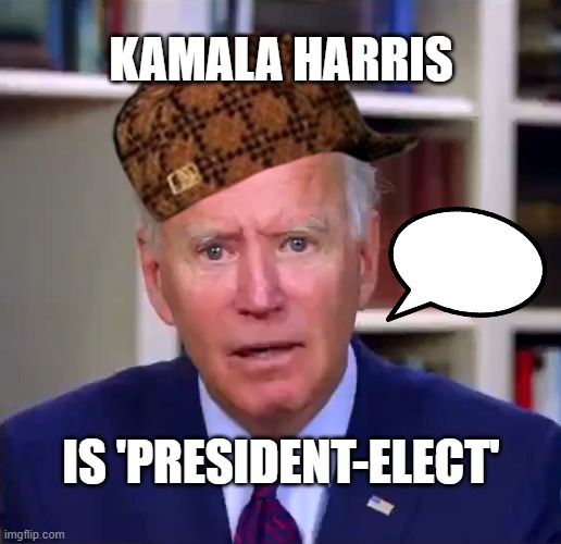 Joe Biden refers to Kamala Harris as 'president-elect' | KAMALA HARRIS; IS 'PRESIDENT-ELECT' | image tagged in slow joe biden dementia face | made w/ Imgflip meme maker