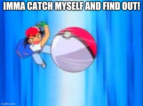 Pokeball so hard | IMMA CATCH MYSELF AND FIND OUT! | image tagged in pokeball so hard | made w/ Imgflip meme maker