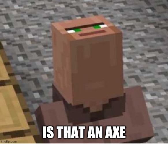 Minecraft Villager Looking Up | IS THAT AN AXE | image tagged in minecraft villager looking up | made w/ Imgflip meme maker
