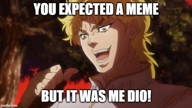 haha | YOU EXPECTED A MEME; BUT IT WAS ME DIO! | image tagged in but it was me dio,memes | made w/ Imgflip meme maker
