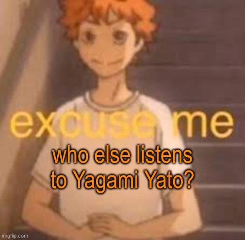 excuse me | who else listens to Yagami Yato? | image tagged in excuse me | made w/ Imgflip meme maker