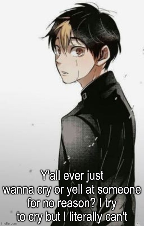 Y'all ever just wanna cry or yell at someone for no reason? I try to cry but I literally can't | made w/ Imgflip meme maker