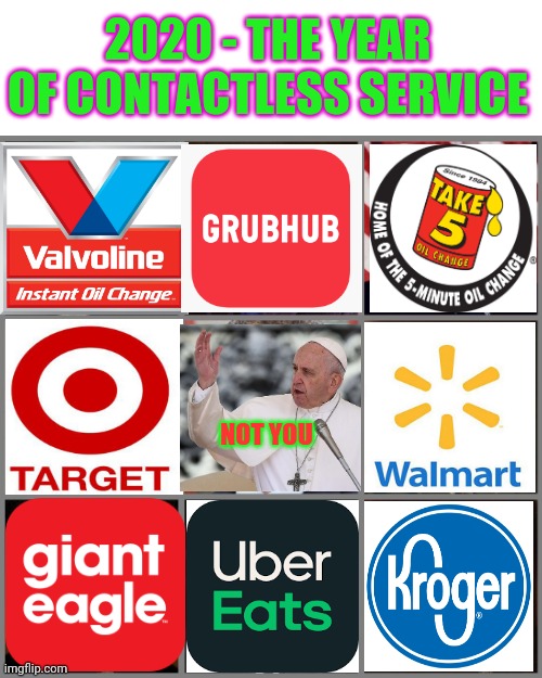Contactless Memes | 2020 - THE YEAR OF CONTACTLESS SERVICE; NOT YOU | image tagged in not you,catholic church | made w/ Imgflip meme maker