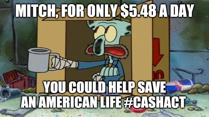 $2K #CASHACT MITCHWHERESMYMONEY | MITCH, FOR ONLY $5.48 A DAY; YOU COULD HELP SAVE AN AMERICAN LIFE #CASHACT | image tagged in donald trump,mitch mcconnell,stimulus,covid-19 | made w/ Imgflip meme maker