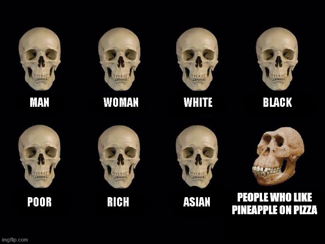 I'm looking at you, Zeducation. | PEOPLE WHO LIKE PINEAPPLE ON PIZZA | image tagged in empty skulls of truth | made w/ Imgflip meme maker
