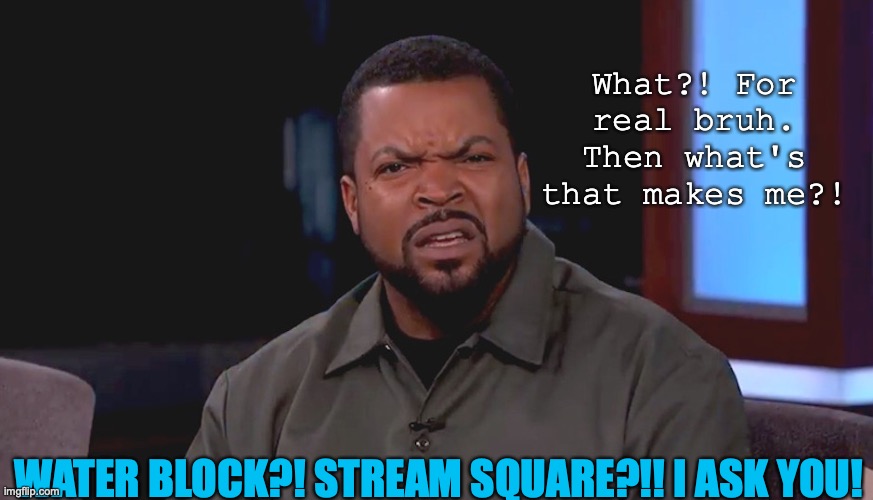 Ice Cube is forced to change his name after finding out that ice is actually water. | What?! For real bruh. Then what's that makes me?! WATER BLOCK?! STREAM SQUARE?!! I ASK YOU! | image tagged in really ice cube,you name it,ice,water,bruh,dank memes | made w/ Imgflip meme maker