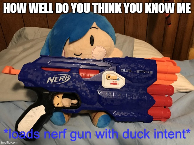 tari loads nerf gun with duck intent | HOW WELL DO YOU THINK YOU KNOW ME | image tagged in tari loads nerf gun with duck intent | made w/ Imgflip meme maker