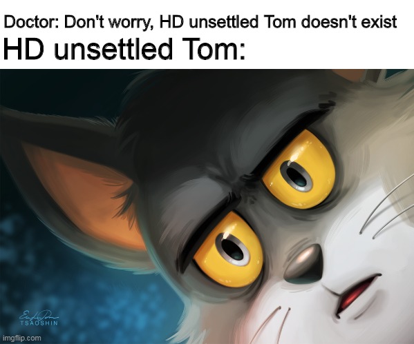 HD Unsettled Tom | Doctor: Don't worry, HD unsettled Tom doesn't exist; HD unsettled Tom: | image tagged in unsettled tom stylized | made w/ Imgflip meme maker