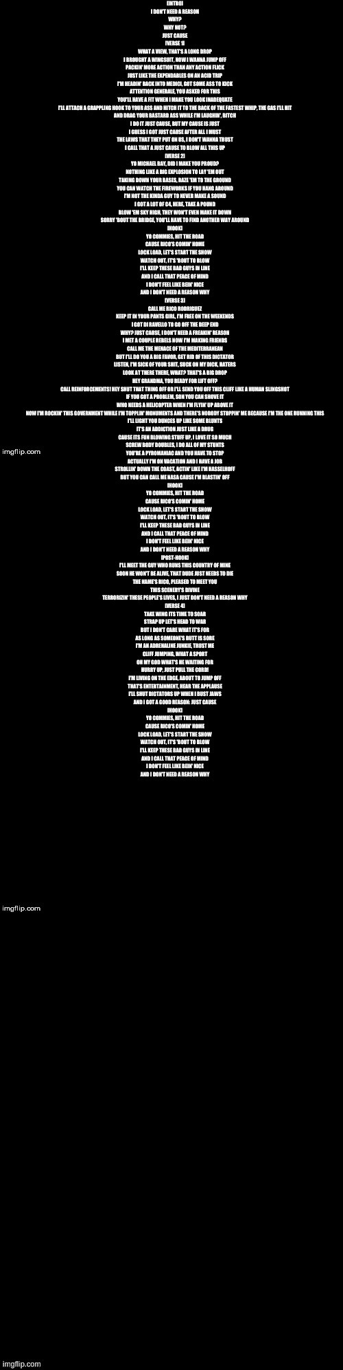 Just cause 3 rap lyrics | image tagged in just cause 3 rap lyrics | made w/ Imgflip meme maker
