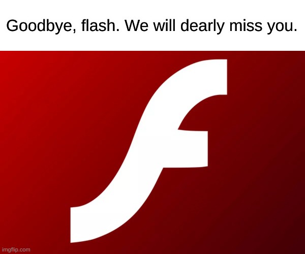 RIP adobe flash: 1996-2020 | Goodbye, flash. We will dearly miss you. | image tagged in adobe flash | made w/ Imgflip meme maker