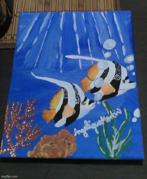 Angel fish painting, done with acrylic paint! It took me a couple of hours! | image tagged in fish,painting | made w/ Imgflip meme maker