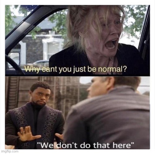 Lol | image tagged in why can t you be normal,funny,we don't do that here | made w/ Imgflip meme maker