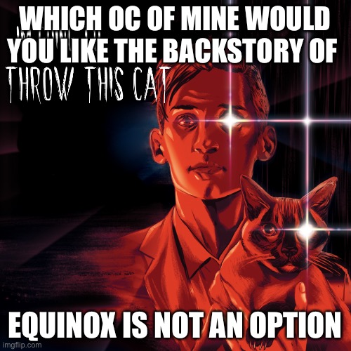 WHICH OC OF MINE WOULD YOU LIKE THE BACKSTORY OF; EQUINOX IS NOT AN OPTION | made w/ Imgflip meme maker