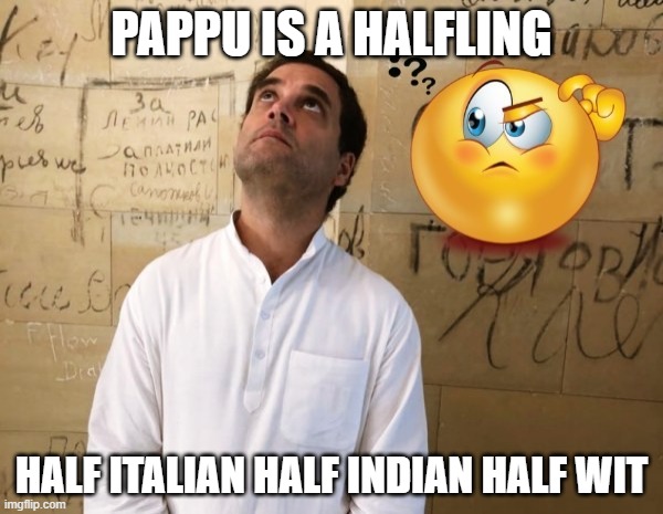 Pappu is a halfling; half Italian half Indian half Wit | PAPPU IS A HALFLING; HALF ITALIAN HALF INDIAN HALF WIT | image tagged in rahul pappu gandhi | made w/ Imgflip meme maker