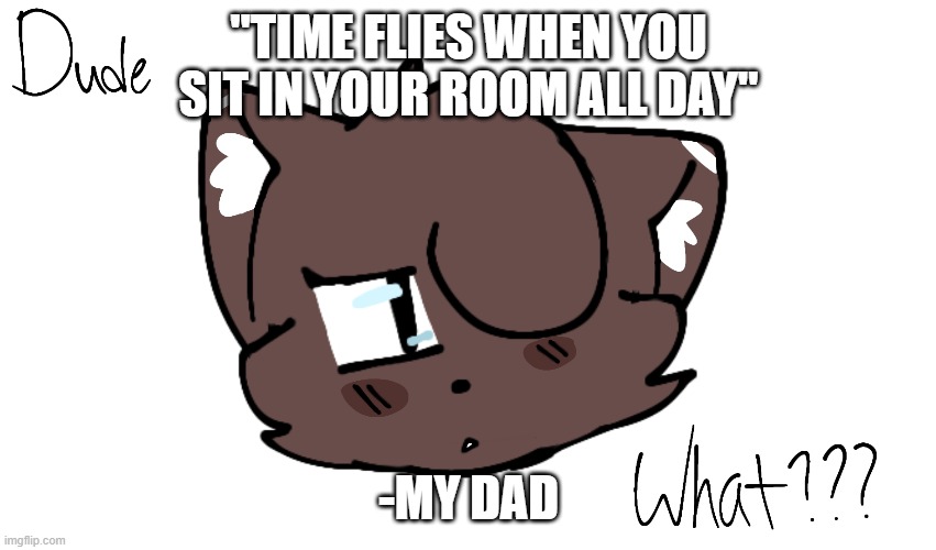 Bruh | "TIME FLIES WHEN YOU SIT IN YOUR ROOM ALL DAY"; -MY DAD | image tagged in bruh | made w/ Imgflip meme maker