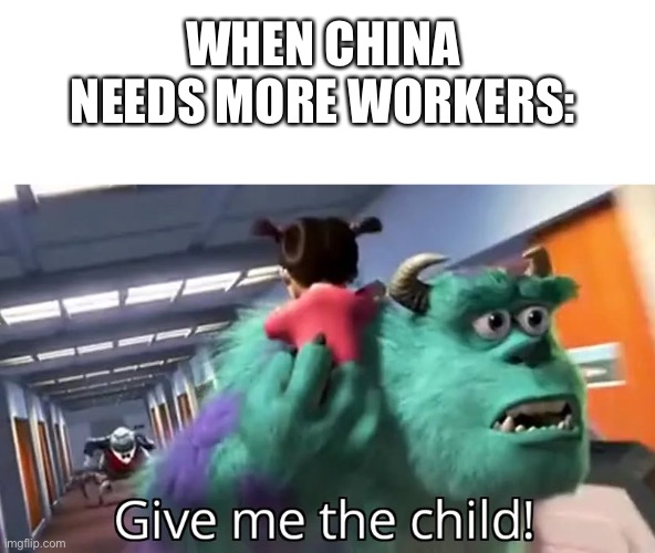 This is how I got a job lol |  WHEN CHINA NEEDS MORE WORKERS: | image tagged in give me the child | made w/ Imgflip meme maker