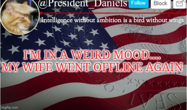 I'M IN A WEIRD MOOD....
MY WIFE WENT OFFLINE AGAIN | made w/ Imgflip meme maker