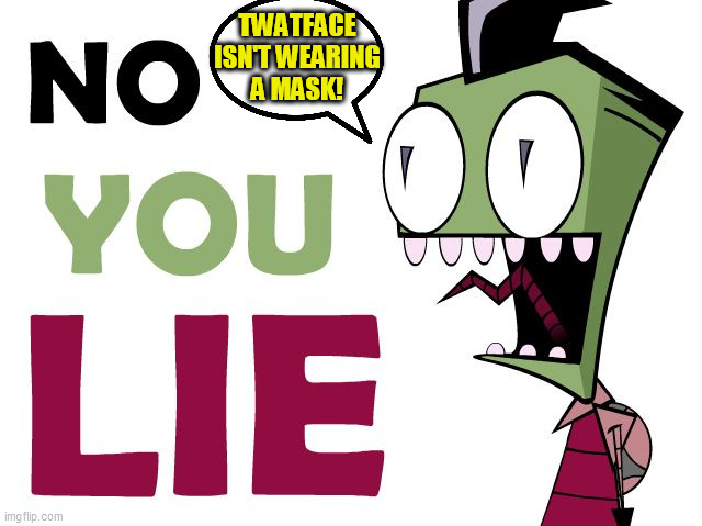 Zim you lie | TWATFACE
ISN'T WEARING
A MASK! | image tagged in zim you lie | made w/ Imgflip meme maker