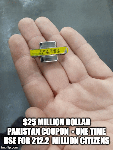 Pakistan coupon | $25 MILLION DOLLAR PAKISTAN COUPON  - ONE TIME USE FOR 212.2  MILLION CITIZENS | image tagged in gifs,funny memes | made w/ Imgflip images-to-gif maker