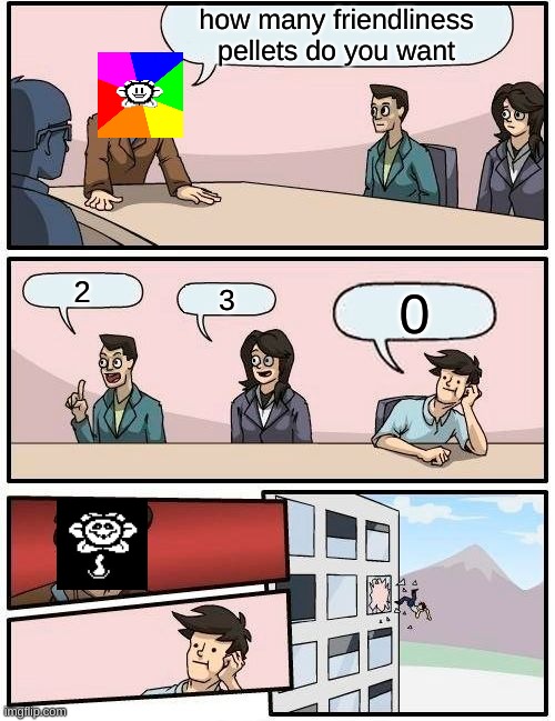 Boardroom Meeting Suggestion Meme | how many friendliness pellets do you want; 2; 3 | image tagged in memes,boardroom meeting suggestion | made w/ Imgflip meme maker