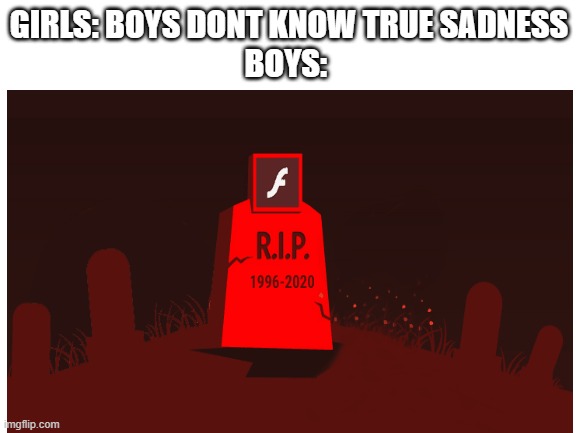 GIRLS: BOYS DONT KNOW TRUE SADNESS
BOYS: | image tagged in rip | made w/ Imgflip meme maker