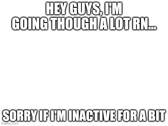 Sorry... | HEY GUYS, I'M GOING THOUGH A LOT RN... SORRY IF I'M INACTIVE FOR A BIT | image tagged in blank white template | made w/ Imgflip meme maker