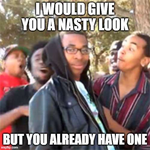 black boy roast | I WOULD GIVE YOU A NASTY LOOK; BUT YOU ALREADY HAVE ONE | image tagged in black boy roast | made w/ Imgflip meme maker
