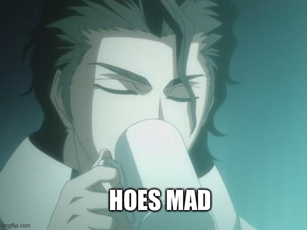 Aizen “Hoes Mad” | HOES MAD | image tagged in sosuke aizen,bleach,hoes,mad,anime,tea | made w/ Imgflip meme maker