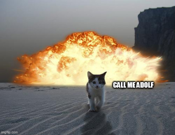 cat explosion | CALL ME ADOLF | image tagged in cat explosion | made w/ Imgflip meme maker