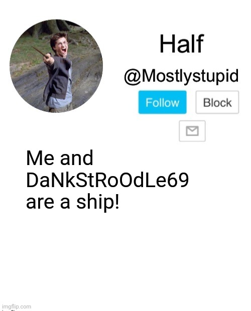 Mostlystupid template | Me and DaNkStRoOdLe69 are a ship! | image tagged in mostlystupid template | made w/ Imgflip meme maker