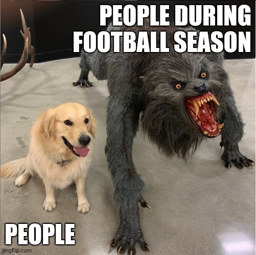 Midwesterners get it | PEOPLE DURING FOOTBALL SEASON; PEOPLE | image tagged in dog vs werewolf | made w/ Imgflip meme maker