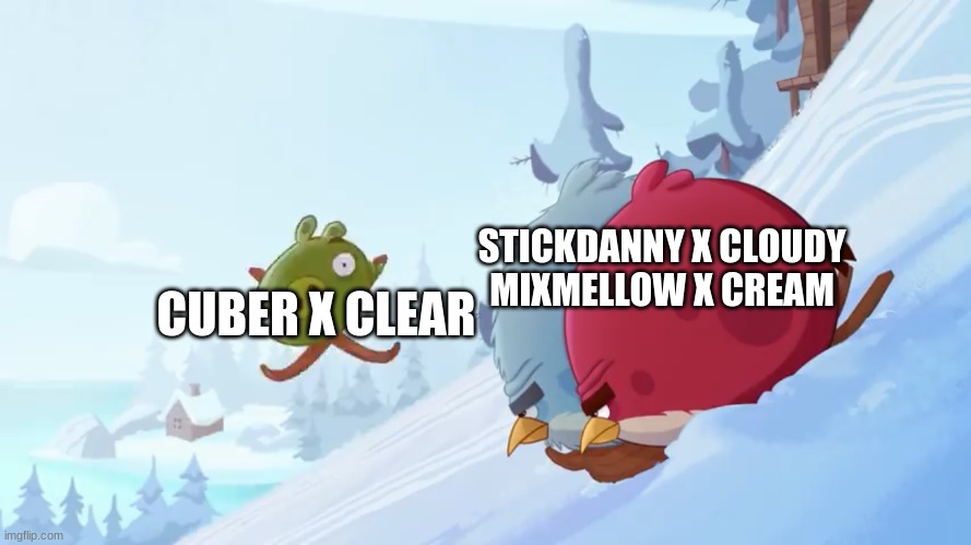OC ships in a nutshell | STICKDANNY X CLOUDY
MIXMELLOW X CREAM; CUBER X CLEAR | image tagged in terrance and tony not looking at a pig | made w/ Imgflip meme maker