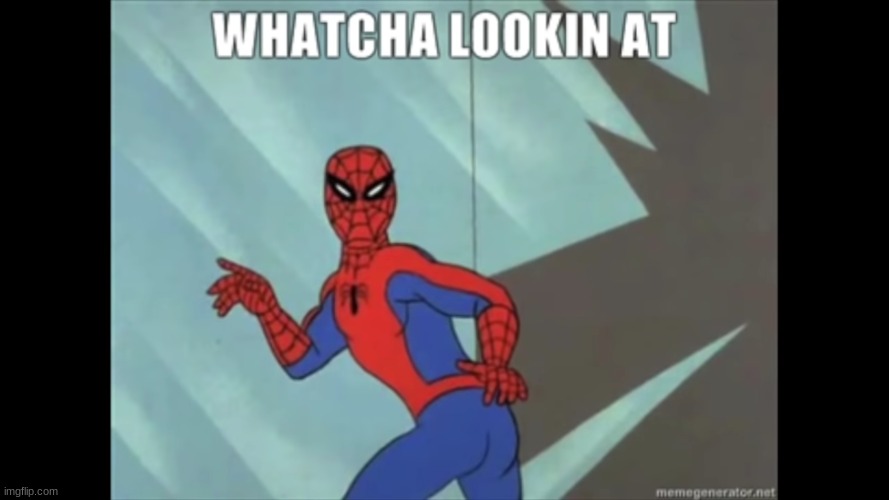 whatcha lookin at | image tagged in spiderman | made w/ Imgflip meme maker