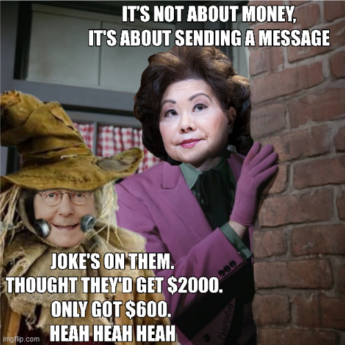 image tagged in elaine chao,mitch mcconnell,batman,scarecrow,joker,stimulus | made w/ Imgflip meme maker