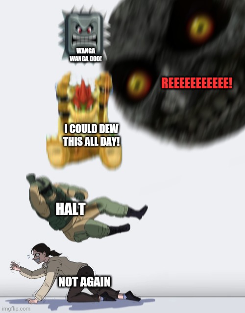 Crushing Combo | NOT AGAIN HALT I COULD DEW THIS ALL DAY! WANGA WANGA DOO! REEEEEEEEEEE! | image tagged in crushing combo | made w/ Imgflip meme maker