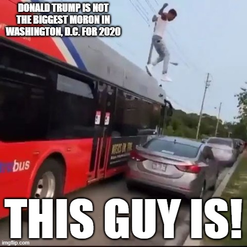 Biggest Moron of 2020 | DONALD TRUMP IS NOT THE BIGGEST MORON IN WASHINGTON, D.C. FOR 2020; THIS GUY IS! | image tagged in wmata,metrobus,washington dc,idiots,thinks he's cool | made w/ Imgflip meme maker