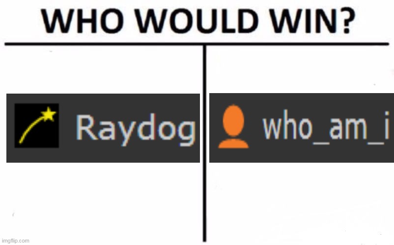 The Ultimate Battle | image tagged in memes,who would win,raydog,who_am_i,top users | made w/ Imgflip meme maker