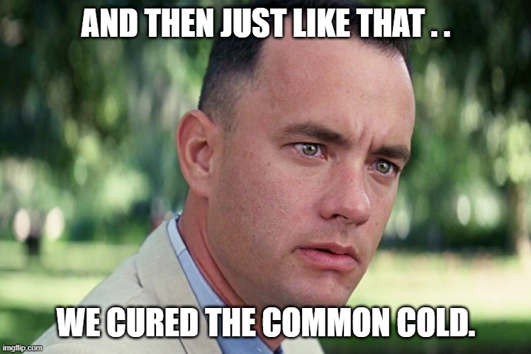 Cured Common Cold | AND THEN JUST LIKE THAT . . WE CURED THE COMMON COLD. | image tagged in memes,and just like that,american politics,covid-19,flu,health | made w/ Imgflip meme maker