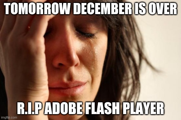 WHYYYYYY | TOMORROW DECEMBER IS OVER; R.I.P ADOBE FLASH PLAYER | image tagged in memes,first world problems | made w/ Imgflip meme maker