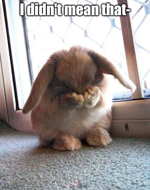 embarrassed bunny | I didn't mean that- | image tagged in embarrassed bunny | made w/ Imgflip meme maker
