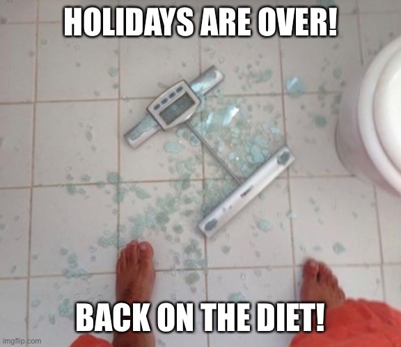 Holidays over | HOLIDAYS ARE OVER! BACK ON THE DIET! | image tagged in funny memes | made w/ Imgflip meme maker