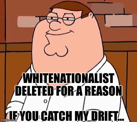 If you know what I mean | WHITENATIONALIST DELETED FOR A REASON; IF YOU CATCH MY DRIFT... | image tagged in sly peter griffin,do ya | made w/ Imgflip meme maker
