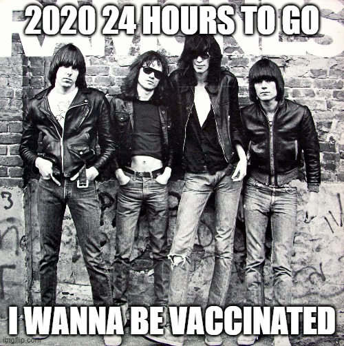 Ramones | 2020 24 HOURS TO GO; I WANNA BE VACCINATED | image tagged in ramones | made w/ Imgflip meme maker