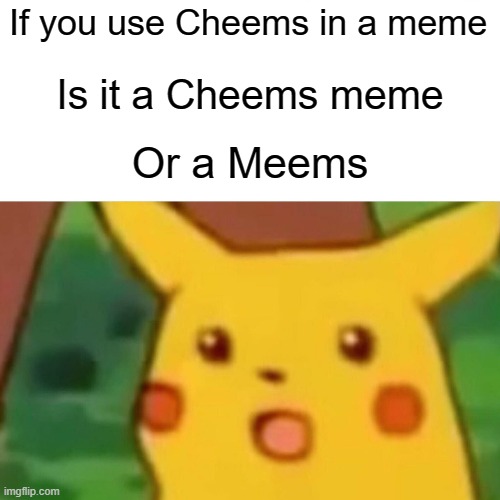 Surprised Pikachu | If you use Cheems in a meme; Is it a Cheems meme; Or a Meems | image tagged in memes,surprised pikachu | made w/ Imgflip meme maker