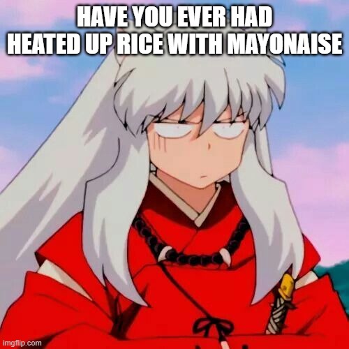 Excuse me | HAVE YOU EVER HAD HEATED UP RICE WITH MAYONAISE | image tagged in excuse me | made w/ Imgflip meme maker