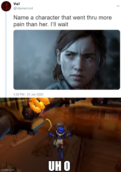 This is beyond gaming | UH O | image tagged in name one character who went through more pain than her,sly cooper | made w/ Imgflip meme maker
