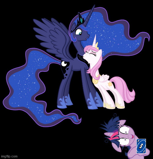 Insane Twilight Sparkle | image tagged in mlp,uno reverse card,princess celestia,princess luna,twilight sparkle | made w/ Imgflip meme maker