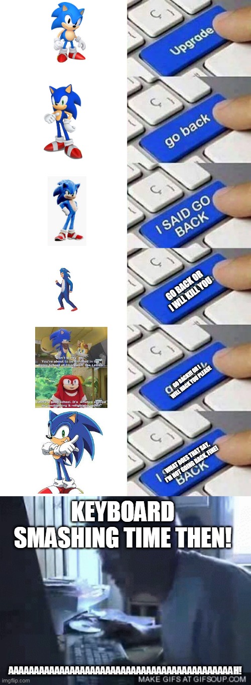 This is not good but keyboard smashing | GO BACK OR I WLL KILL YOU; GO BACK!!! OR I WILL HACK YOU PLEASE; WHAT DOES THAT SAY, I'M NOT GOING BACK, FINE! KEYBOARD SMASHING TIME THEN! AAAAAAAAAAAAAAAAAAAAAAAAAAAAAAAAAAAAAAAAAAAAH! | image tagged in i said go back | made w/ Imgflip meme maker