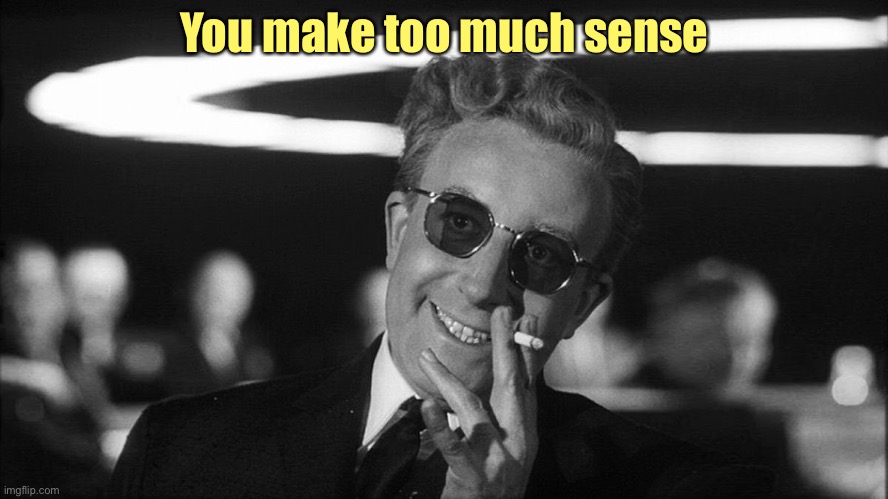 Doctor Strangelove says... | You make too much sense | image tagged in doctor strangelove says | made w/ Imgflip meme maker