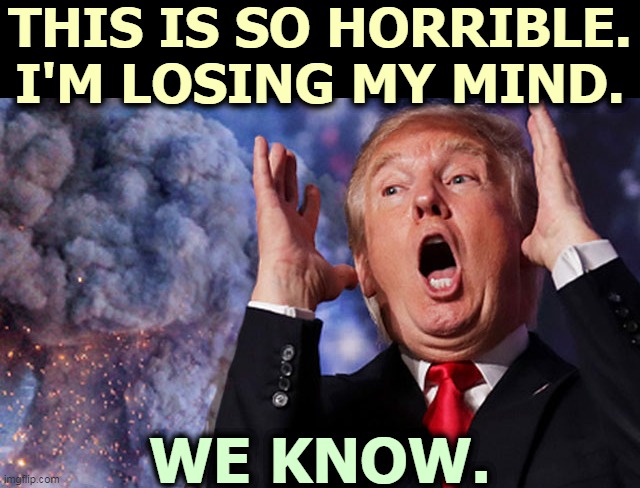We had noticed. | THIS IS SO HORRIBLE. I'M LOSING MY MIND. WE KNOW. | image tagged in trump,crazy | made w/ Imgflip meme maker